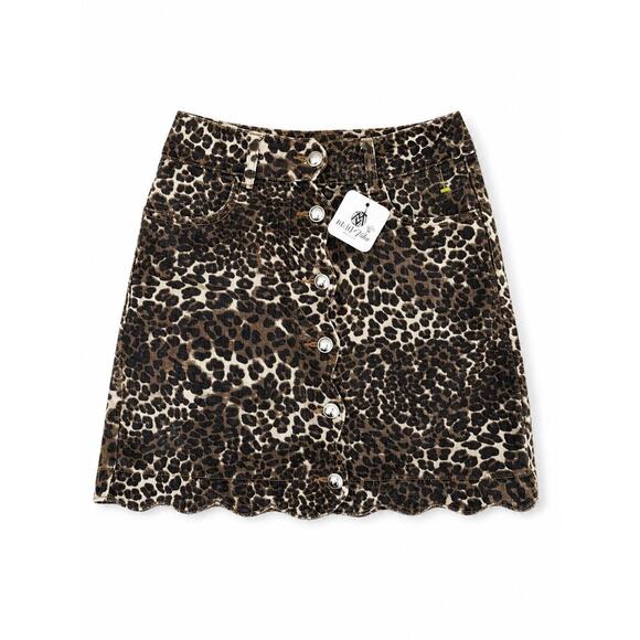 So me Dresses & Skirts - NWT Women’s Leopard Print Denim Mini Skirt Button Front Animal Print Size S